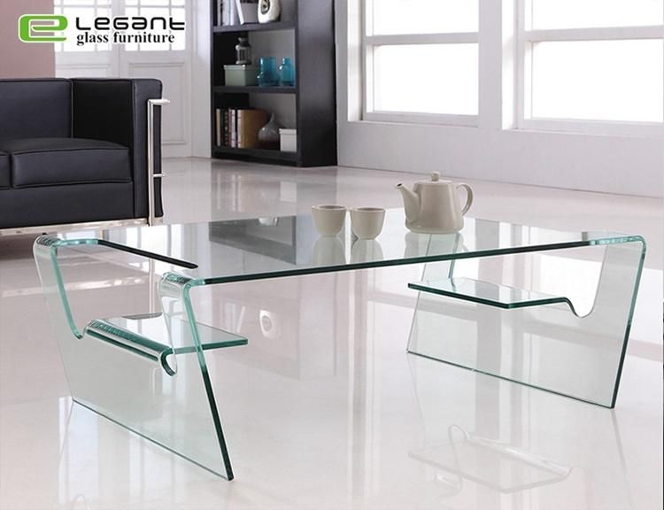 Clear Bent Glass Center Table with Two Side Doors