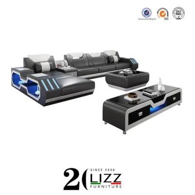 New Arrival Contemporary Home Furniture LED Leather Sofa Set with Coffee Table and TV Stand