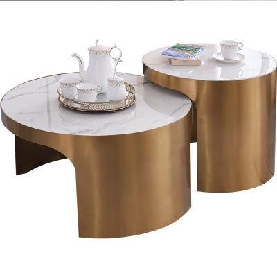 Modern Furniture Stainless Steel Marble Rock Plate Coffee Table Set