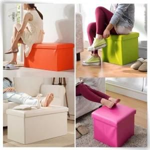 Foldable Handmade Storageyellow Leather Rectangular Ottoman