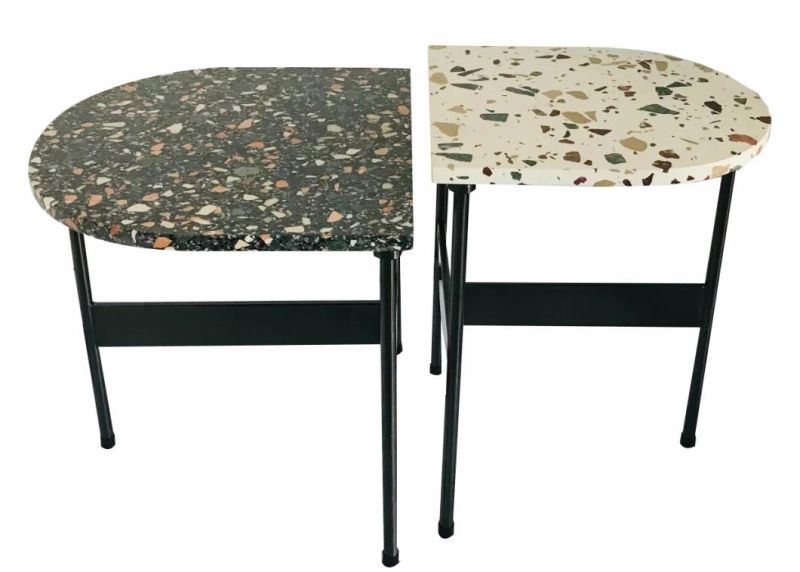 2 Piece Metal Round Tables with Marble Top for Living Room Furniture