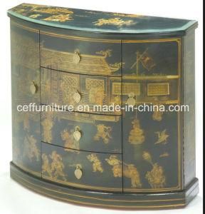 Black Leather Furniture Chinese Oriental Art Living Room Cabinet