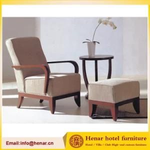 Solid Wood Armrest Chaise Lounge Ottoman Chair for Hotel Club
