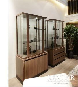 Modern Tall Display Cabinet with Wood Veneer Structure and Glass Door (SU113/SU114)