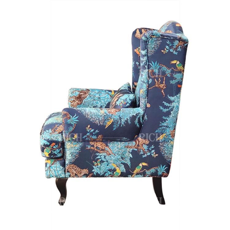 Classic High Wing Back Leisure Chair Vintage Flower Pattern Sofa Chair for Living Room