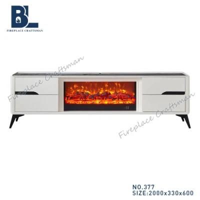 Marble Granite Top Solid Base Cabinet TV Stand with Electric Fireplace Insert Pellet Stove Heater