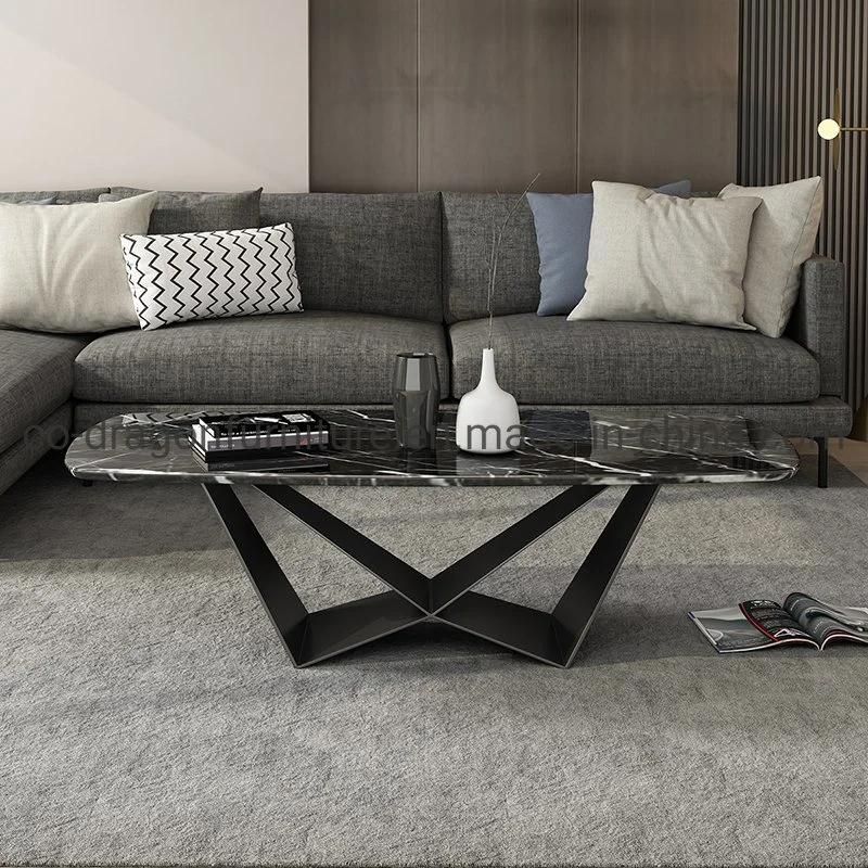 Fashion Home Furniture Square Steel Coffee Table with Marble Top