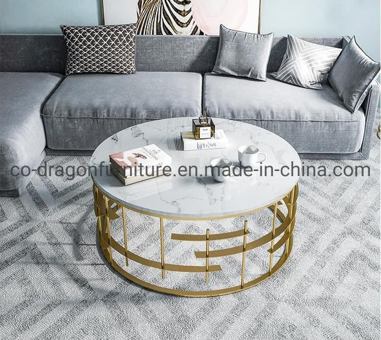 Luxury Home Furniture Gold Steel Coffee Table with Marble Top