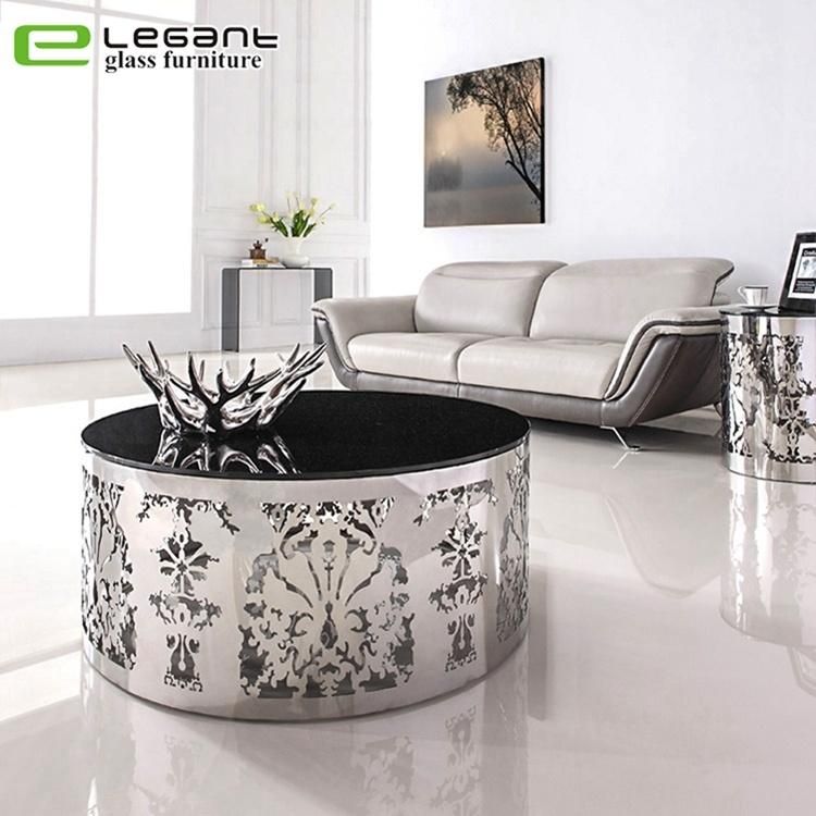 Artistic Metal Base Black Glass Coffee Table