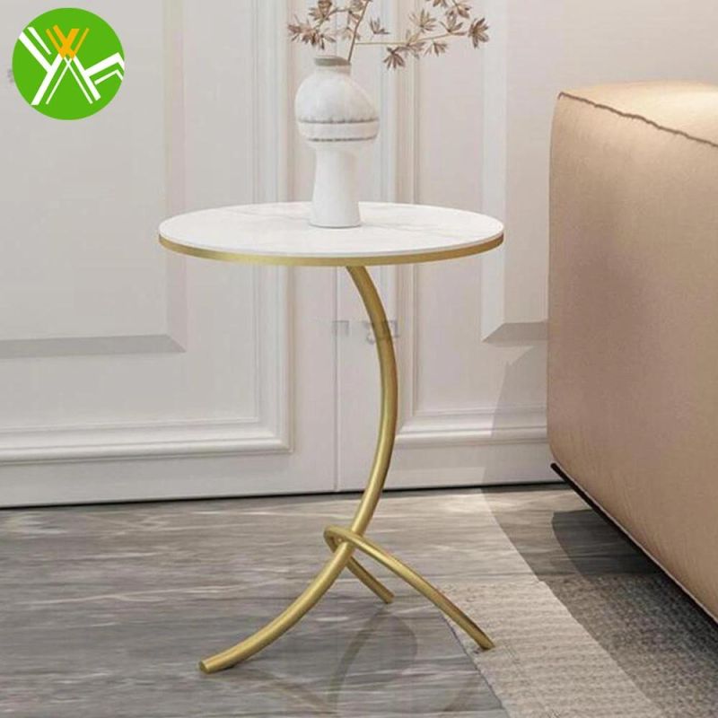 Hot Selling New Arrival Nordic Design Gold Side Table with Marble Top for Living Room