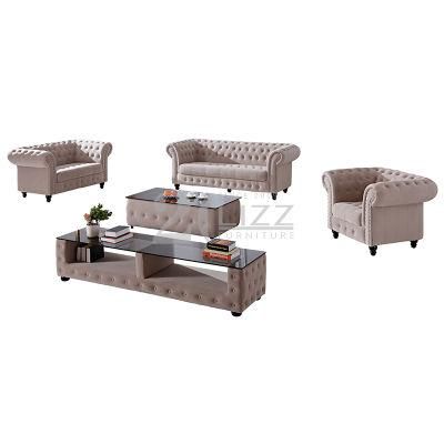 Online Wholesale Home Furniture Living Room Chesterfield Blue Velvet Fabric Sofa