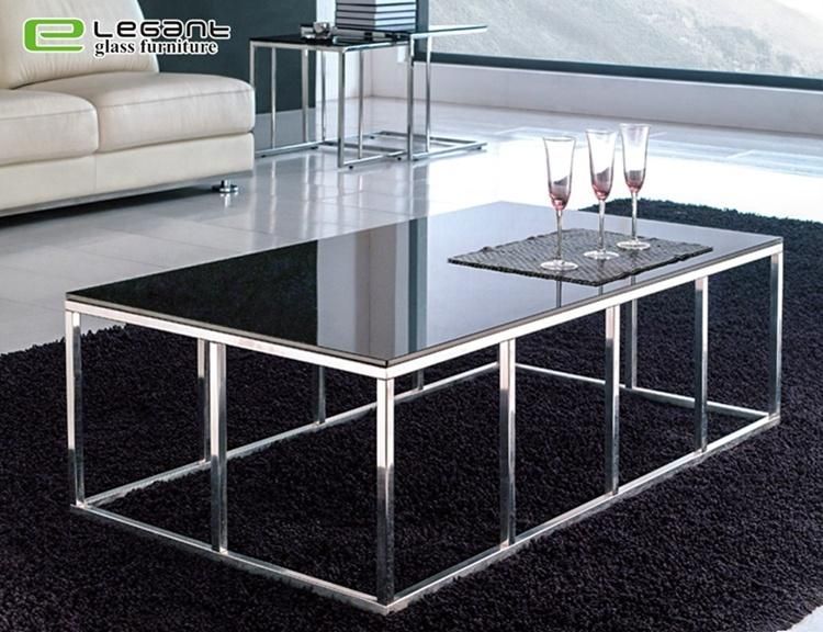 Reinforced Stainless Steel Legs Square Glass Top Coffee Table