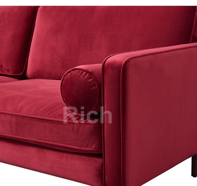 European Style Drawing Room Furniture Red Velvet Modern Seating Sofa