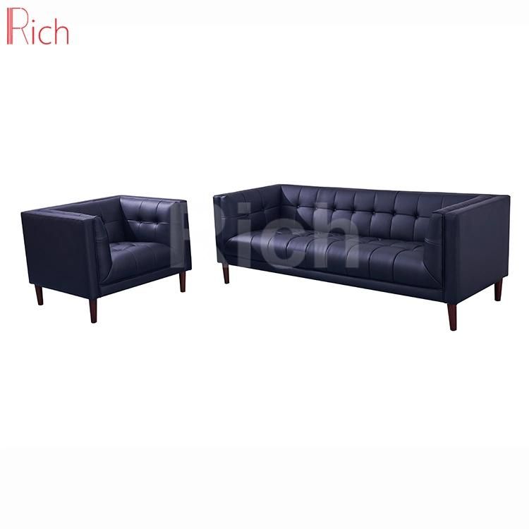 Home Furniture Dark Blue PU Leather Office 2 Seats Loveseat Kubus Couch Living Room Sofa