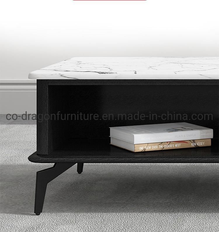 Modern Home Furniture Wooden Plate Coffee Table with Marble Top