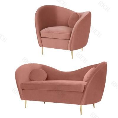 Curve Back Upholstered Couch Pink Velvet Loveseat Sofa