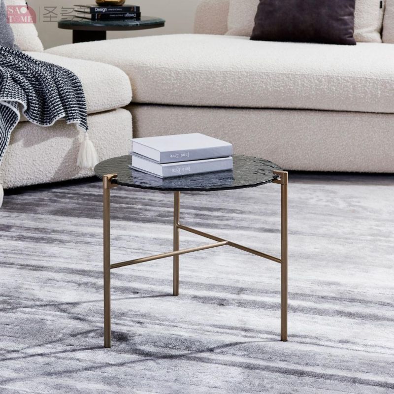 Modern Living Room Furniture Fused Glass Brushed Stainless Steel Side Table