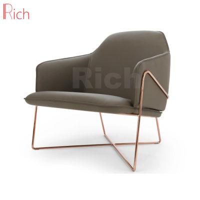 Living Room Furniture Grey Genuine Leather Metal Frame Armchair