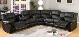 Black Leather PU Sectional Sofa with High Quality