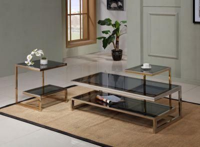 Modern Glass Coffee Table Set Stainless Steel Living Room Furniture