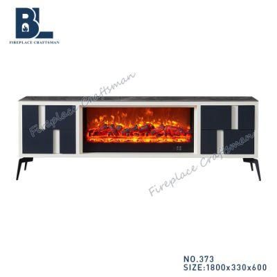 Living Room Furniture Marble Top Modern Standard TV Cabinet Console Stand with Wood Burning Electric Fireplace