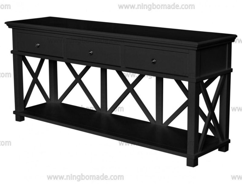 American Style Antique Concise Furniture Villa White/Black Solid Wood Three Drawers Console Table