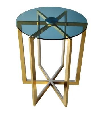 Popular Modern Home Glass Metal End Table with LED Light