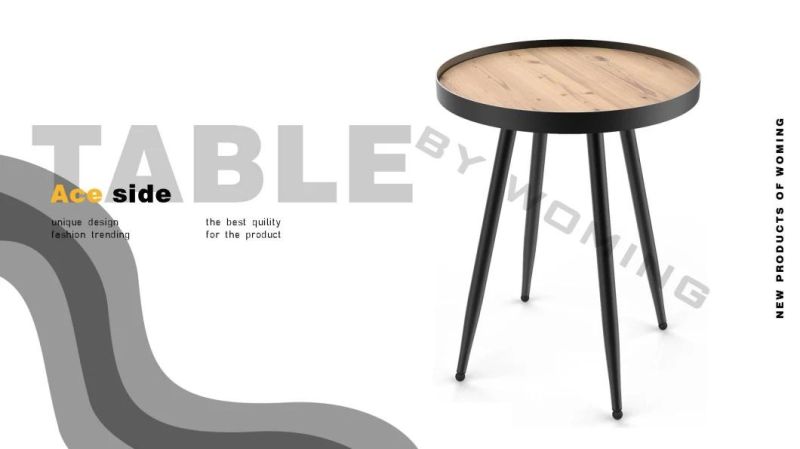 Light Luxury Nordic Round Side Coffee Table Made of Metal MDF Wood Glass Material