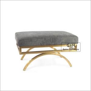 New Design Hot Sale Living Room Furniture Gold Base Velvet Footstool Ottoman