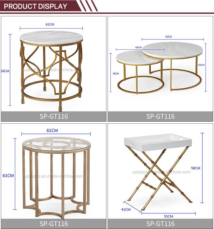 (SP-GT116) Modern Round White Marble Brass Nesting Coffee Tables