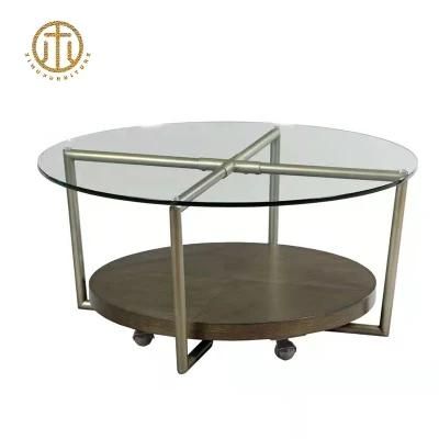 Transparent Glass Metal Frame Advanced Simple Double-Layer TV Cabinet