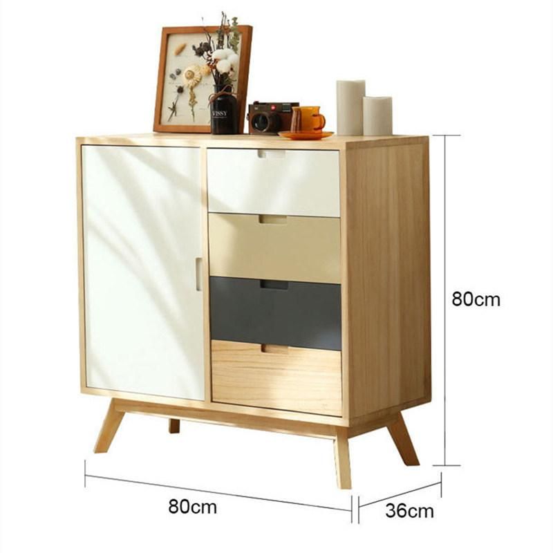 Modern Small Apartment Chest of Drawers with Door Solid Wood Bedroom Storage Cabinet 0512