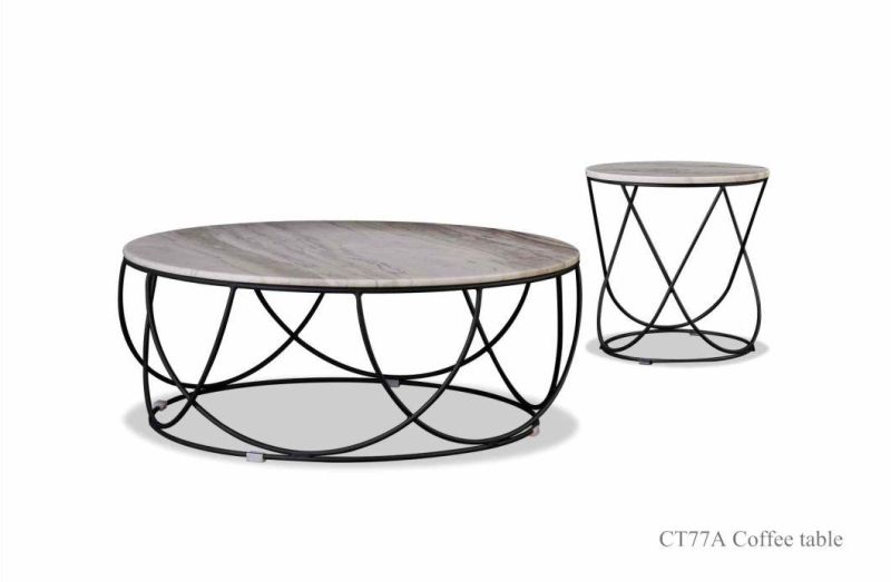 CT77b Side Table /Natural Marble Top//Natural Steel Coating Base