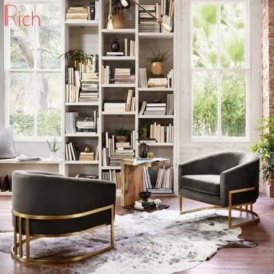 Modern Leisure Fabric Velvet Armchair Tub Chair with Golden Base for Living Room Furniture