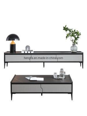 Black Matte Aluminum Furniture Legs Solid Wood Drawer Marble Top TV Stand
