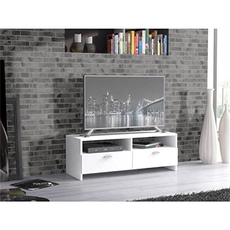 White TV Stand for Living Room with Two Drawers