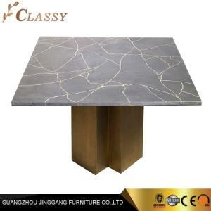 Modern Square Marble Coffee Table with Golden Brass Metal Base