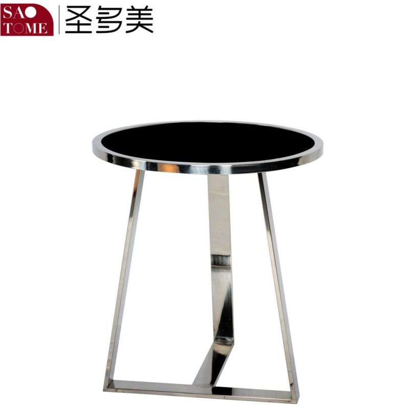 Modern Fashion Stainless Steel Black Glass Round End Table
