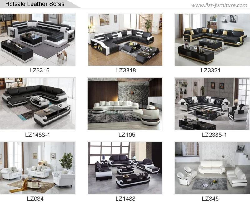 Modern Living Room U Shape Sectional Genuine Leather Sofa with Coffee Table