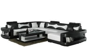 Living Room Modern Modular Sectional Leather Black with White Sofa for Living Room
