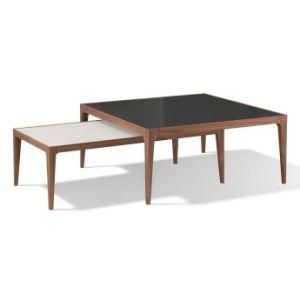 Solid Wood Coffee Table with Tempered Glass, Livingroom Furniture