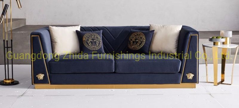 Zhida Home Furniture Supplier Italian Design Luxury 1 2 3 Seater Villa Living Room Sofa Set Sectional Velvet Sofa for Sale