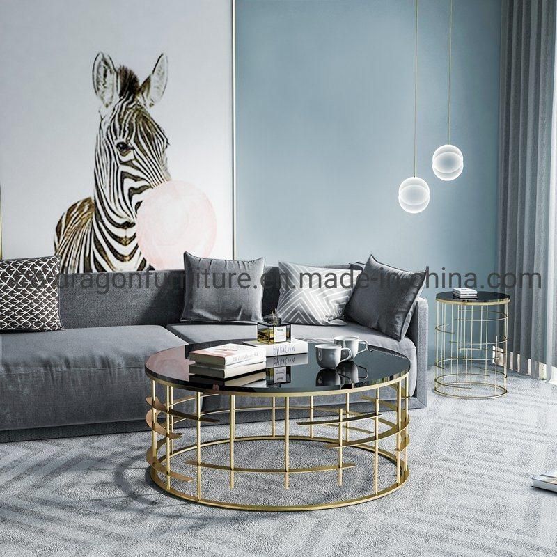 Luxury Home Furniture Gold Steel Coffee Table with Marble Top