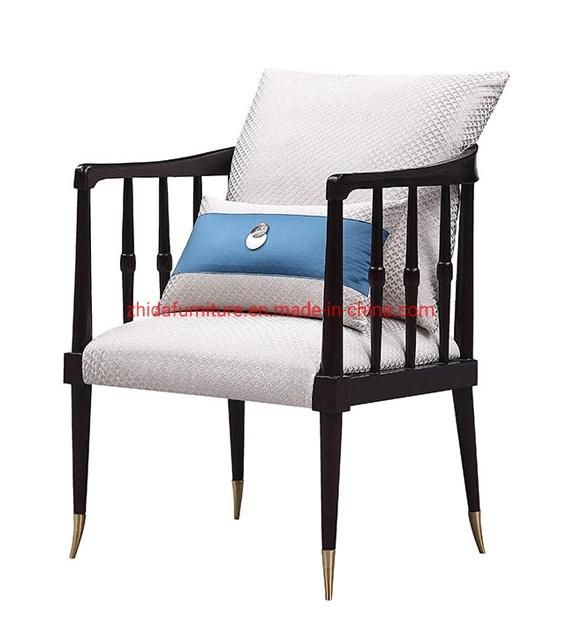 Home Furniture Black Wooden Brass Color Leg Chinese Style Living Room Chair Hotel Wooden Armchair Fabric Seat Leisure Chair