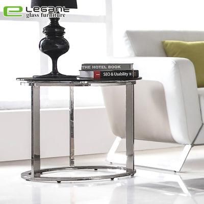 Small Low Round Glass Table with Stainless Steel