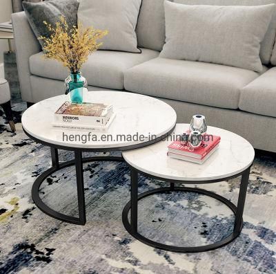 Decorative Living Room Furniture Steel Iron Frame Round Marble Side Tea Table