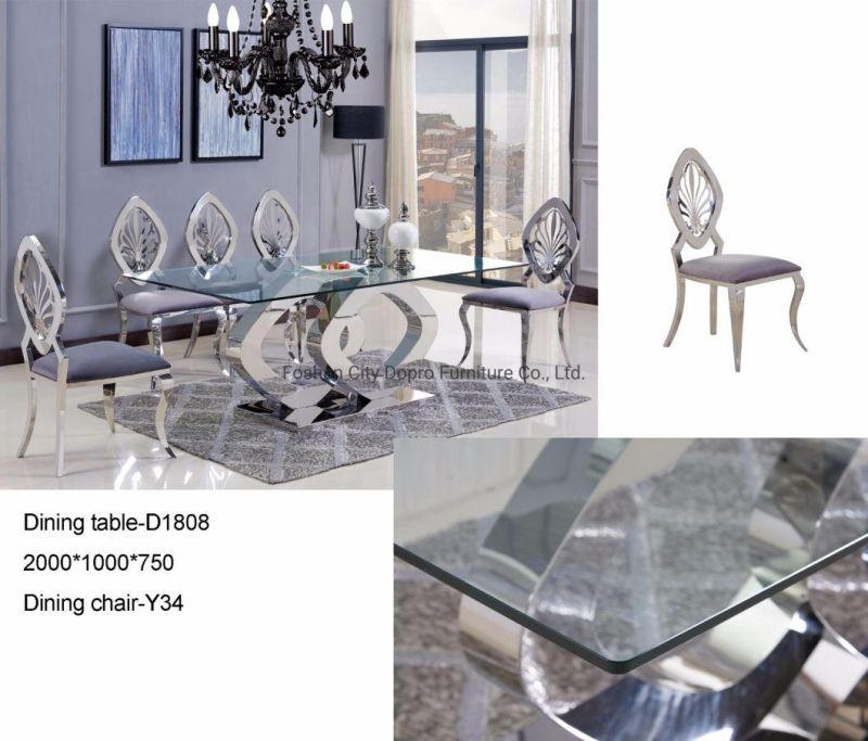 Modern Clear Glass Dining Table and Chair Set Hotel Furniture