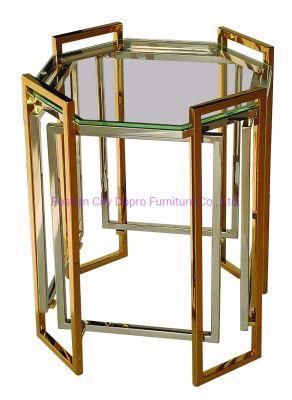 Irregular Assembling Modern Glass Stainless Steel Octagon End Table
