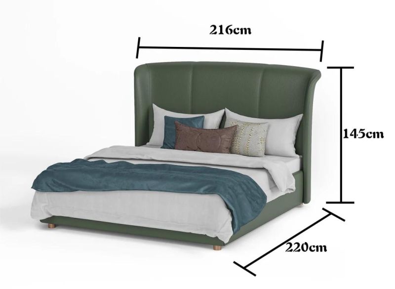 New Design Home Wood Frame Modern Luxury Italian Leather Metal Leg Double King Size Wall Bed