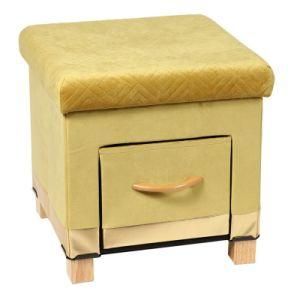 Knobby Small Stool Foldable Velvet Ottoman Pouf with Drawer
